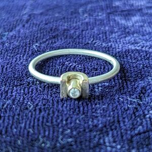 Two Tone Vintage Modernist Mid-Century Modern Ring, 10K Gold And 925 Silver